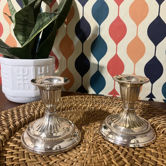 Pair of Vintage Silver-Plated Candlestick Holders - Picture 2 of 10